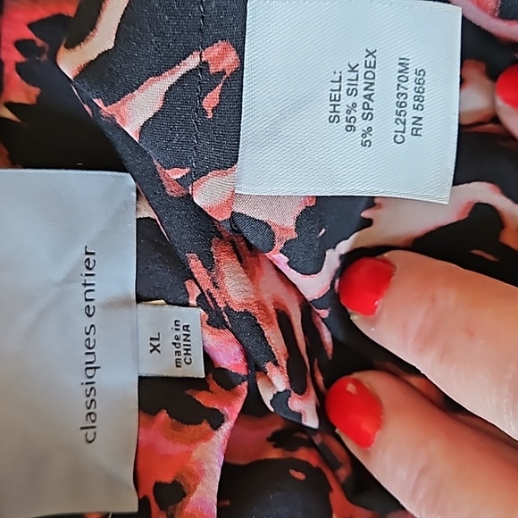 Classiques Entire Red + black SILK sleeveless cowl neck blouse, XL, EUC. - Picture 5 of 14